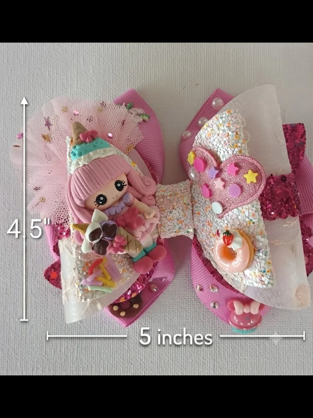 Handmade Boutique Pink Hair Bow Kawaii Clay Doll🎀✨
